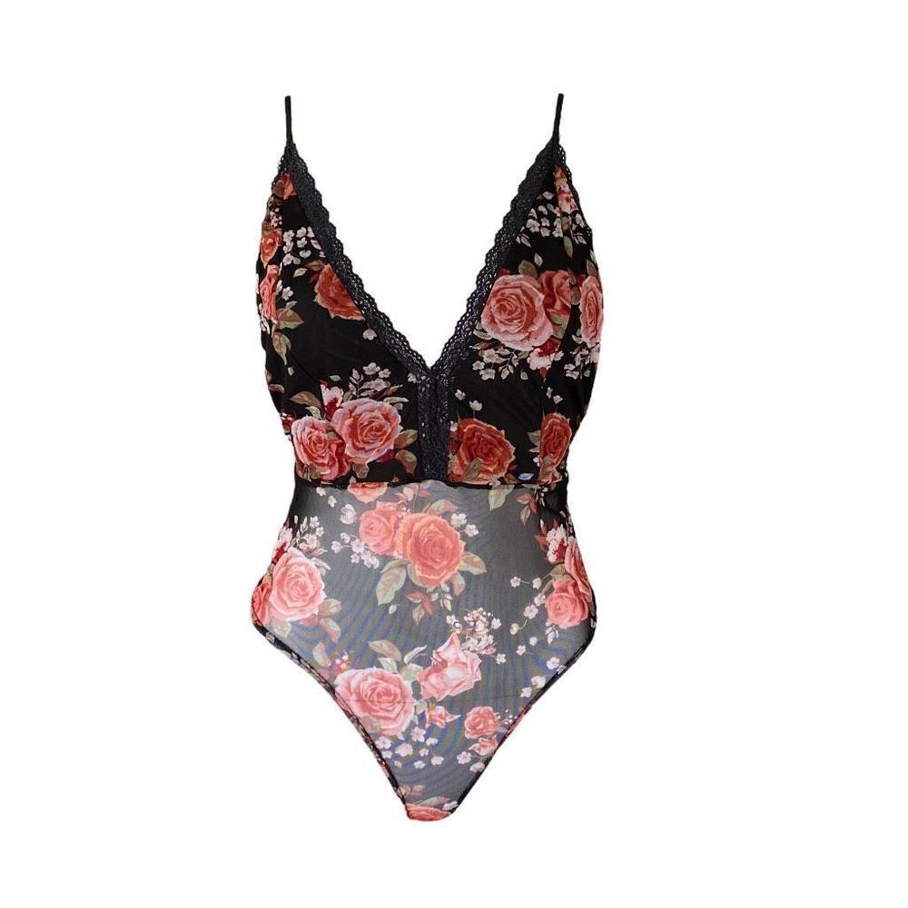 goth floral lace mesh bodysuit
